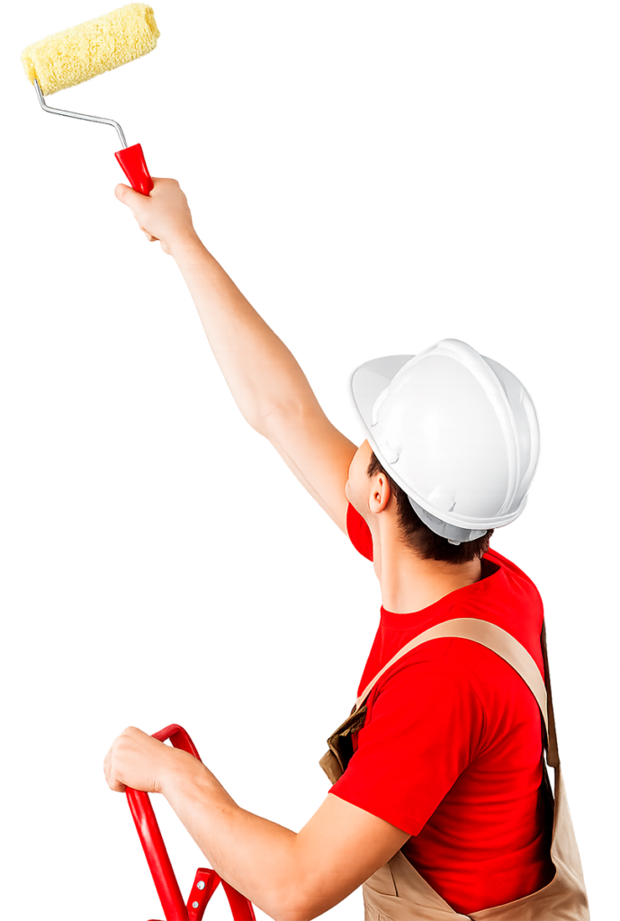 Pintor profissional aplicando tinta com rolo em parede — Darci Pinturas, empresa de pintura em Florianópolis